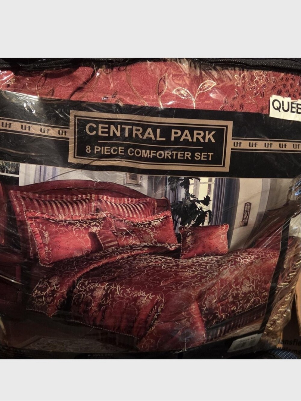 Queen 8-Piece Comforter Set in Burgundy Gently Used Matching Curtains Seperate
